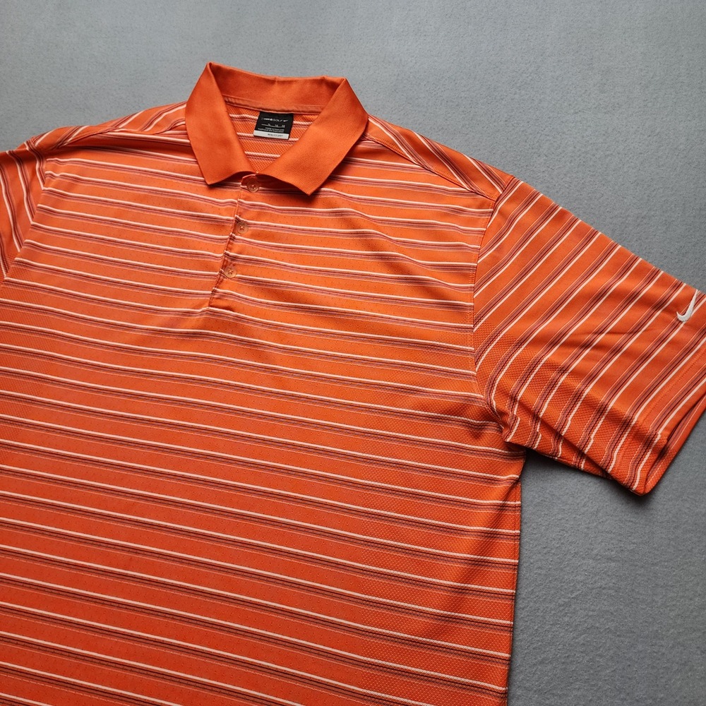 Nike Golf Fit Dry Mens XL Orange Striped Short Sleeve Performance Polo Shirt